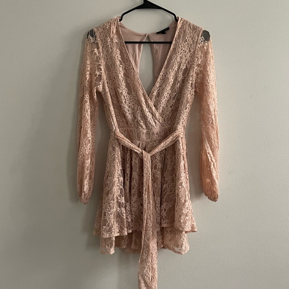 Lace Wrap Dress in Blush Pink